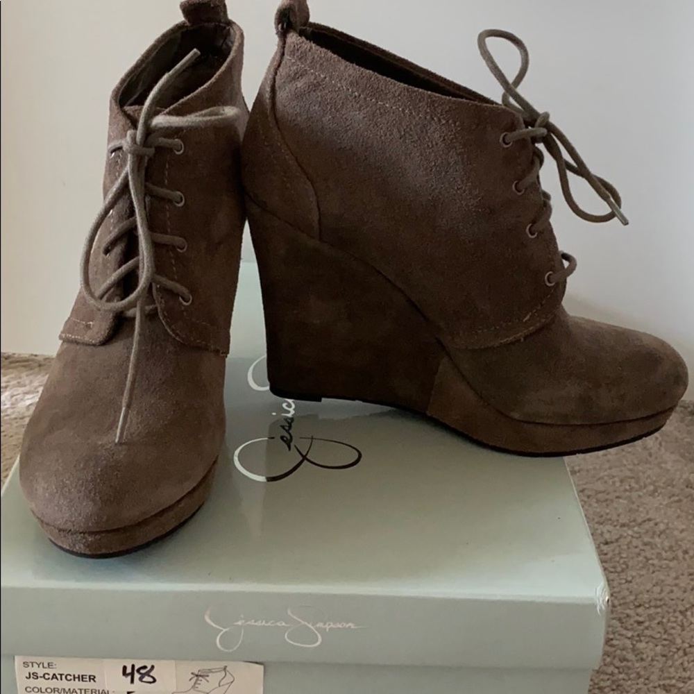 Jessica Simpson wedge taupe bootie 6.5 BRAND NEW